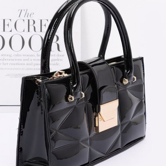 Embossed Enamel Handle Clutch - Picture 2 of 9